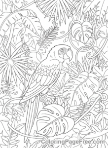 Parrot coloring page - Jungle parrot scene