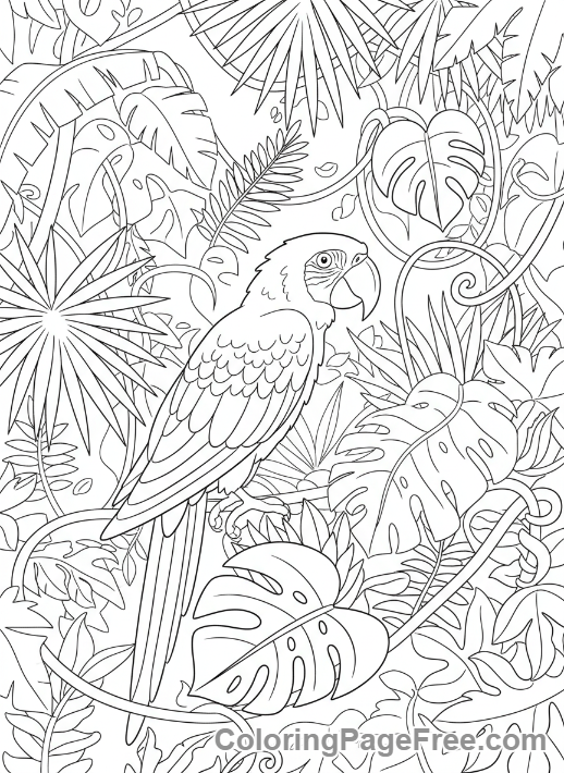 Parrot coloring page - Jungle parrot scene