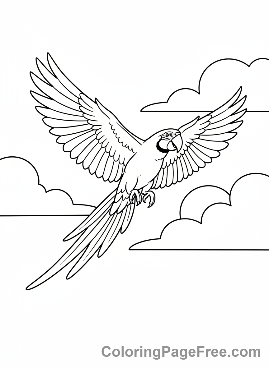 Parrot coloring page - Macaw flying high