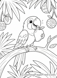 Parrot coloring page - Parrot eating fruit