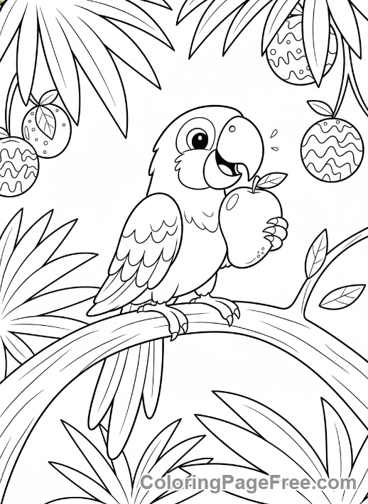 Parrot coloring page - Parrot eating fruit