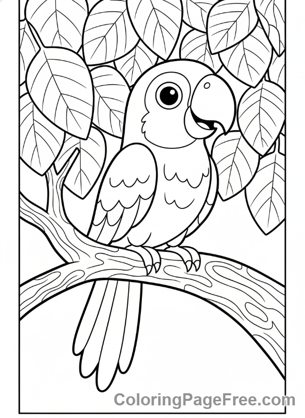 Parrot coloring page - Parrot on branch