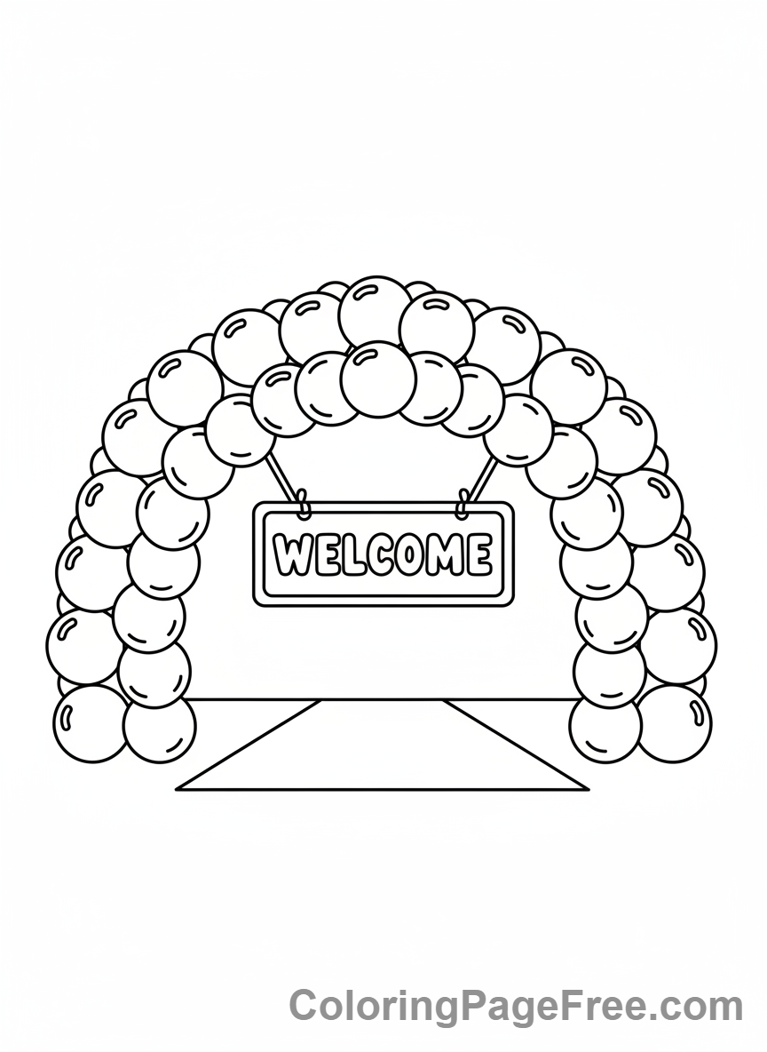 Party coloring page - Balloon arch entrance