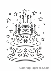 Party coloring page - Cake with candles