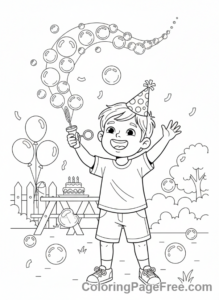 Party coloring page - Child blowing bubbles