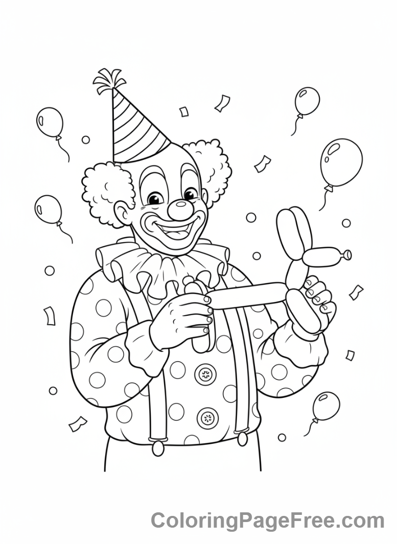 Party coloring page - Clown making balloon