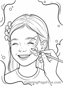 Party coloring page - Girl getting face painted