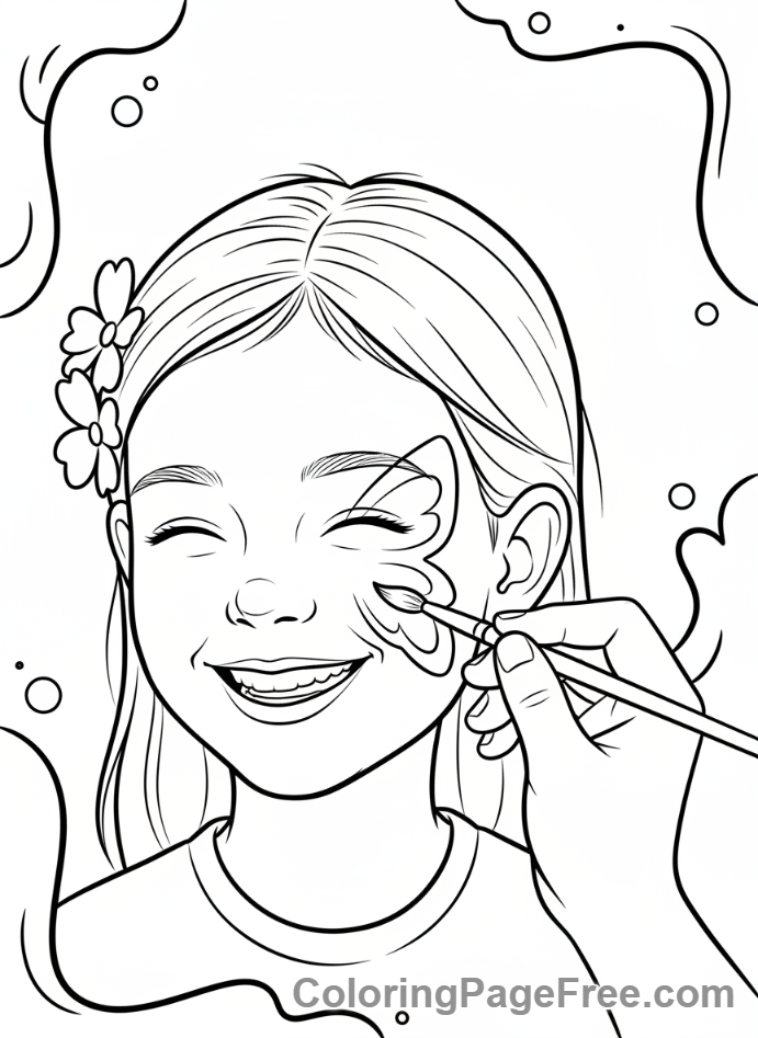 Party coloring page - Girl getting face painted