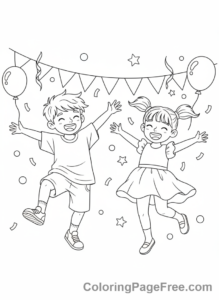 Party coloring page - Kids dancing happy
