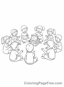 Party coloring page - Kids passing parcel