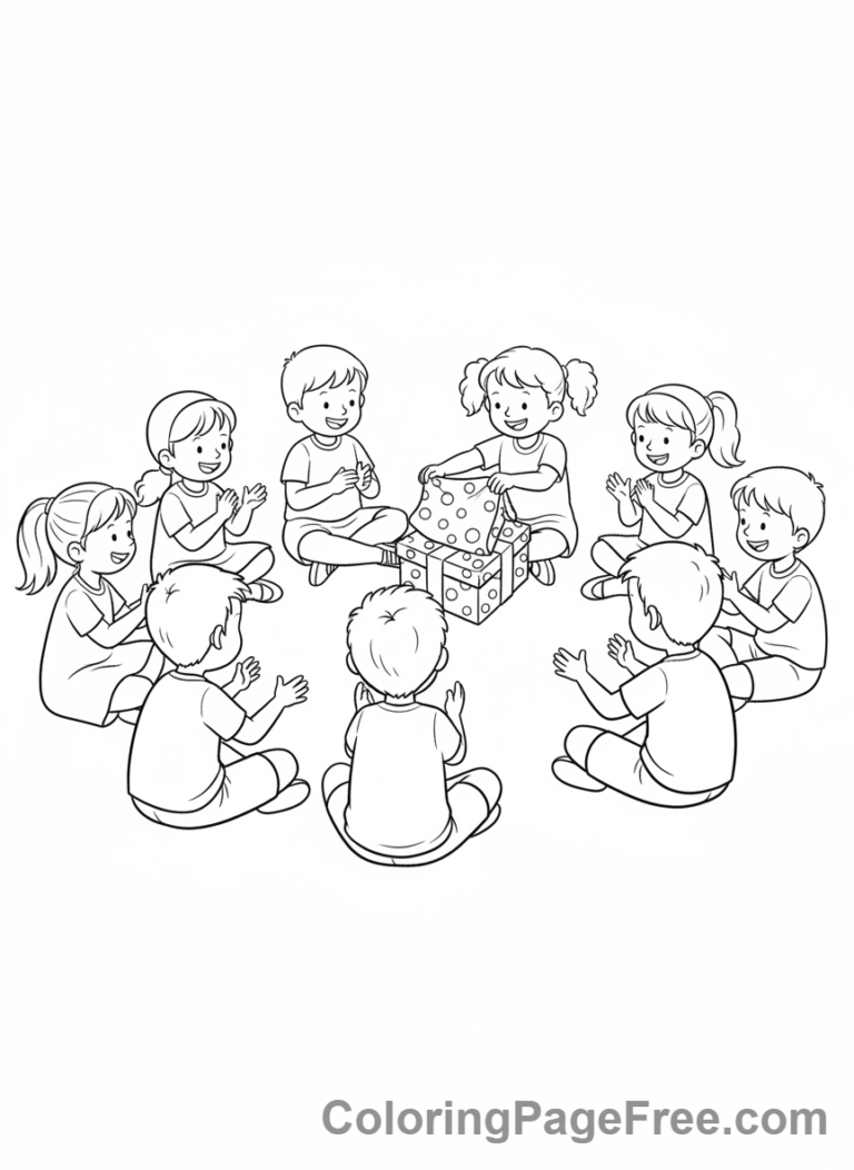 Party coloring page - Kids passing parcel