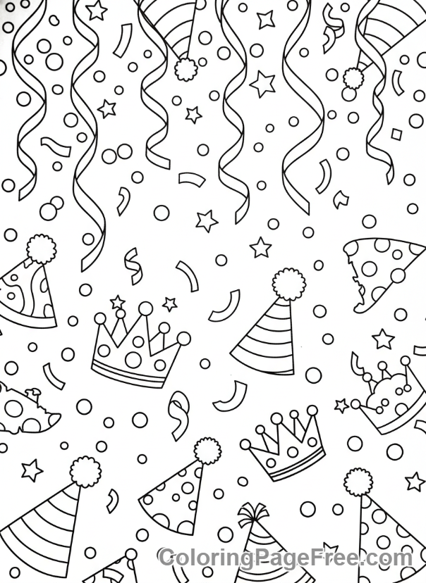 Party coloring page - Party hats confetti