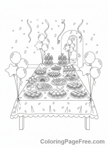 Party coloring page - Party snack table