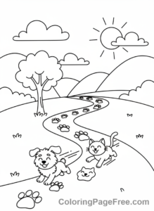 Patterns coloring page - Paw Prints Path