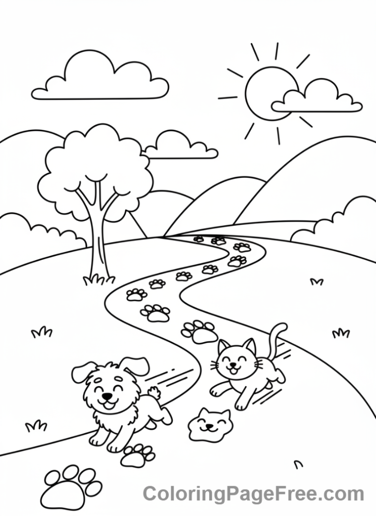 Patterns coloring page - Paw Prints Path