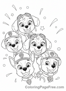 Paw Patrol coloring page - All pups cheering joyfully