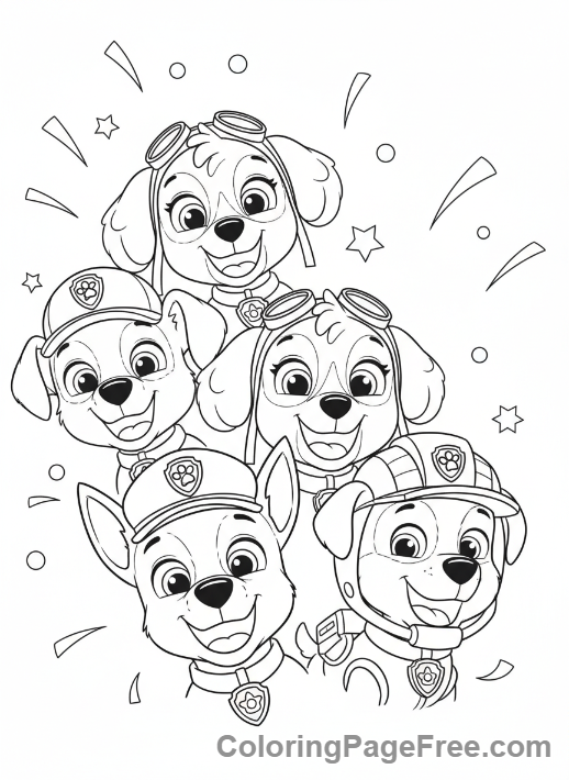 Paw Patrol coloring page - All pups cheering joyfully
