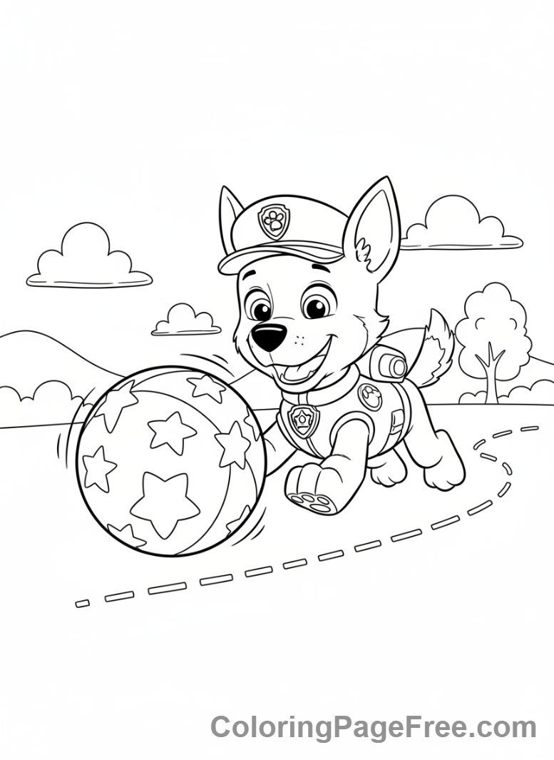 Paw Patrol coloring page - Chase chasing ball