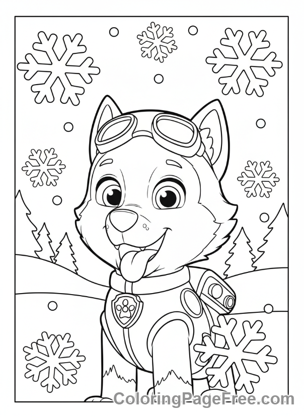 Paw Patrol coloring page - Everest playing snow