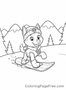Paw Patrol coloring page - Everest snowboarding fun