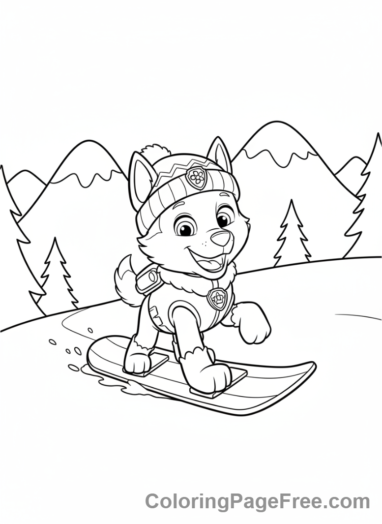 Paw Patrol coloring page - Everest snowboarding fun