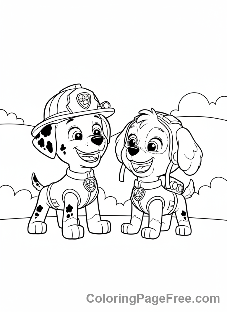 Paw Patrol coloring page - Marshall Skye laughing