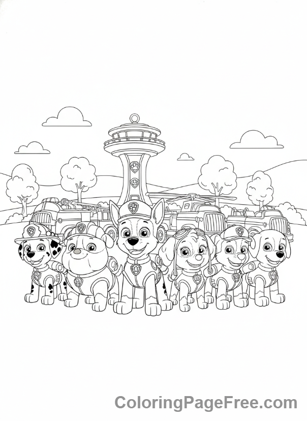 Paw Patrol coloring page - Paw Patrol group line-up
