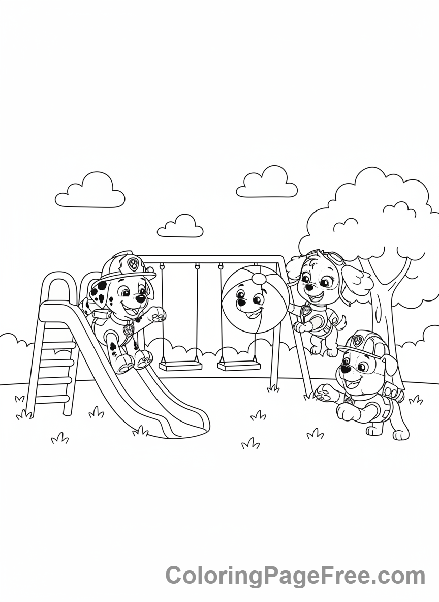 Paw Patrol coloring page - Pups playing together