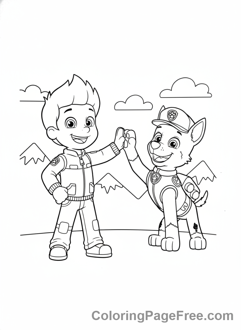 Paw Patrol coloring page - Ryder Chase high-five