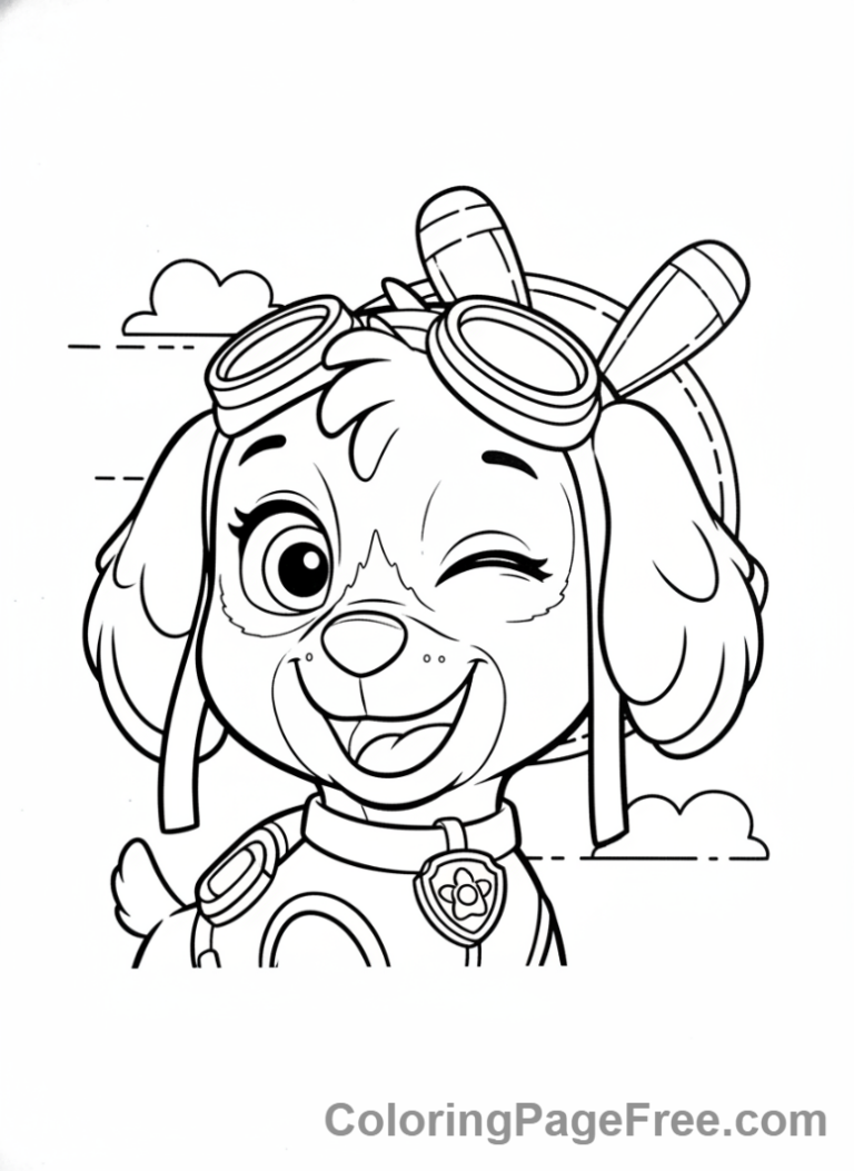 Paw Patrol coloring page - Skye winking close-up