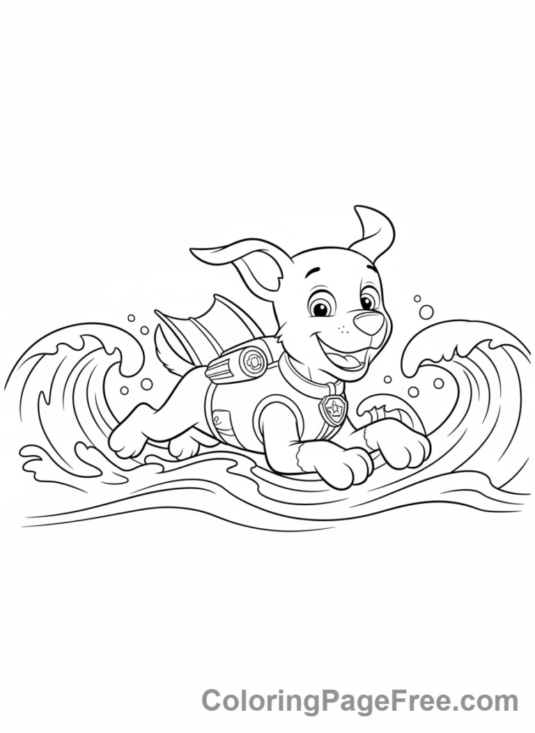 Paw Patrol coloring page - Zuma swimming ocean