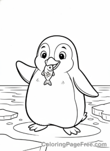 Penguin coloring page - Penguin catches fish