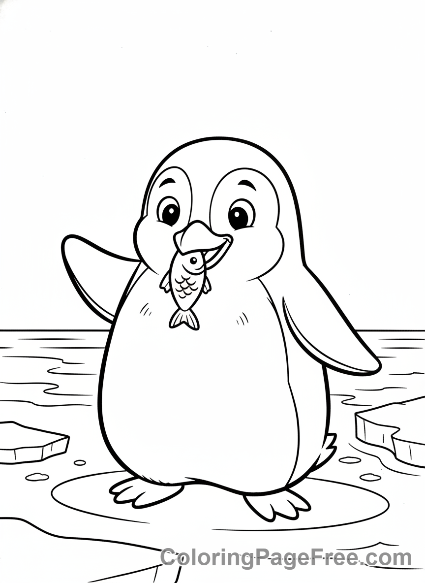 Penguin coloring page - Penguin catches fish