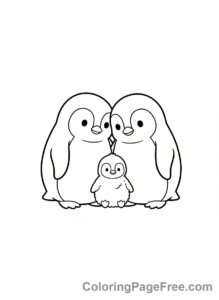 Penguin coloring page - Penguin family huddle
