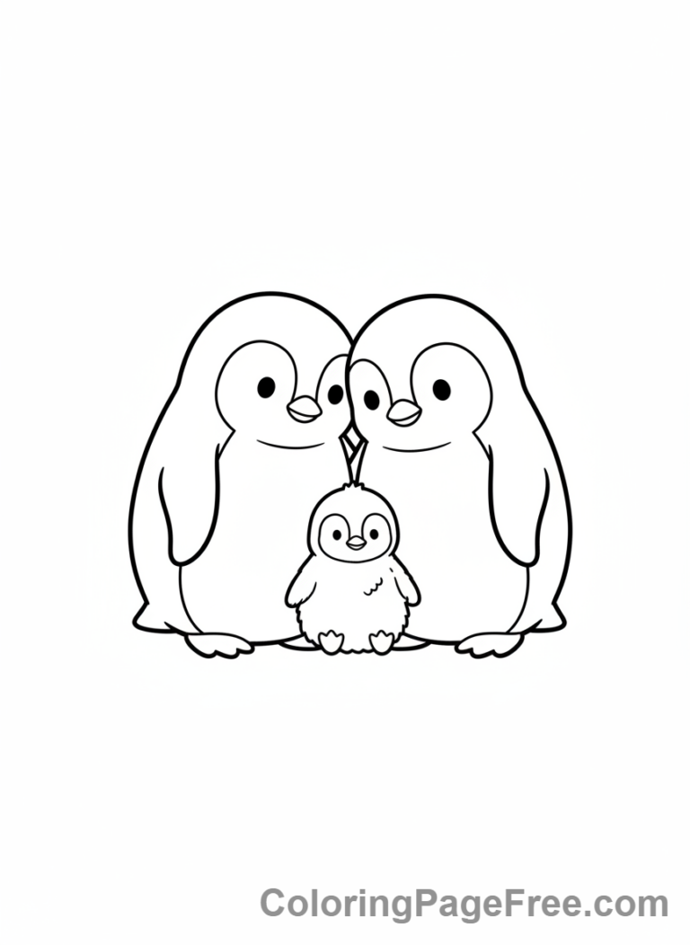 Penguin coloring page - Penguin family huddle