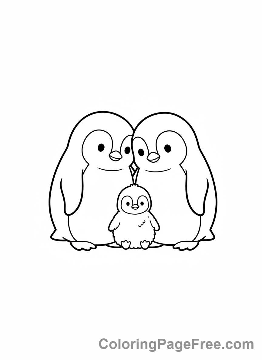 Penguin coloring page - Penguin family huddle