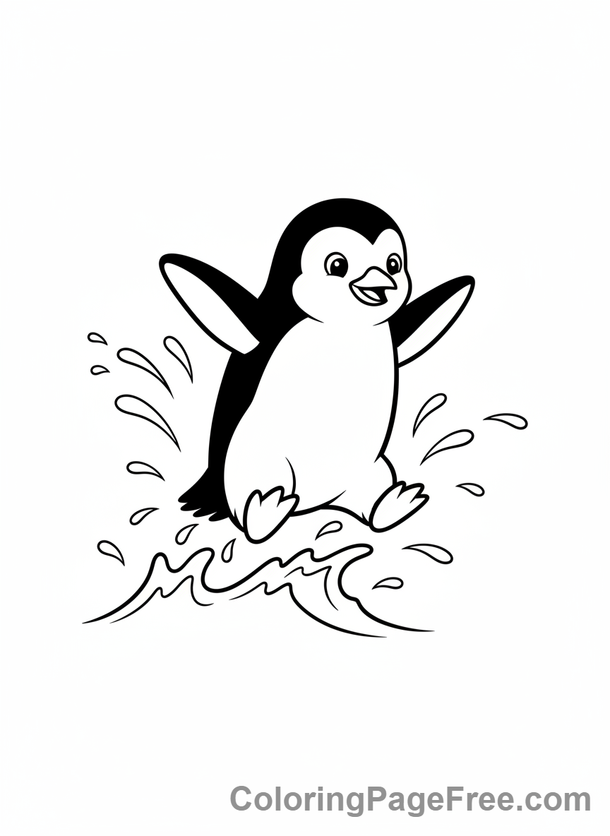 Penguin coloring page - Penguin jumping water