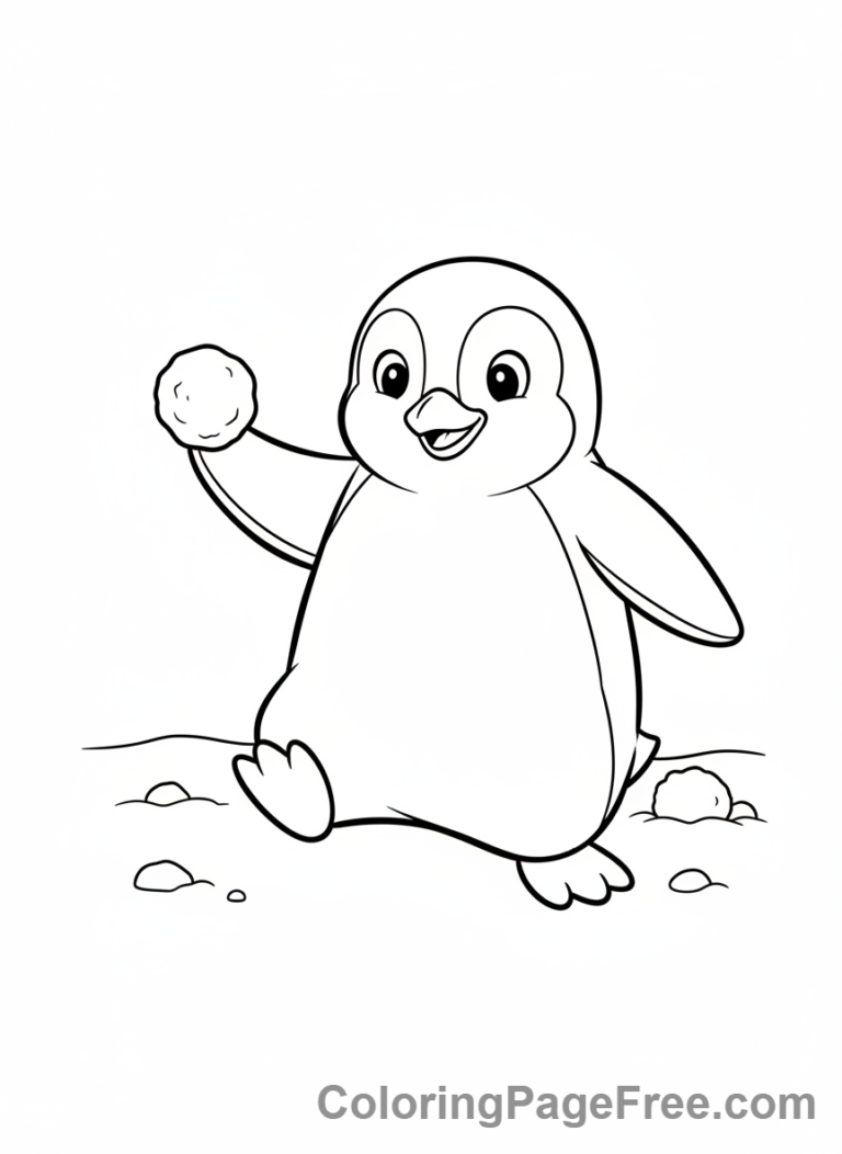 Penguin coloring page - Penguin playing snowball