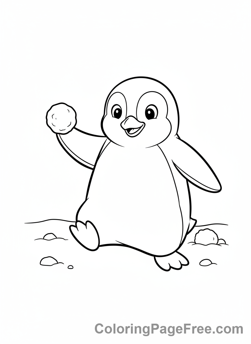 Penguin coloring page - Penguin playing snowball