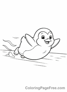 Penguin coloring page - Penguin sliding ice
