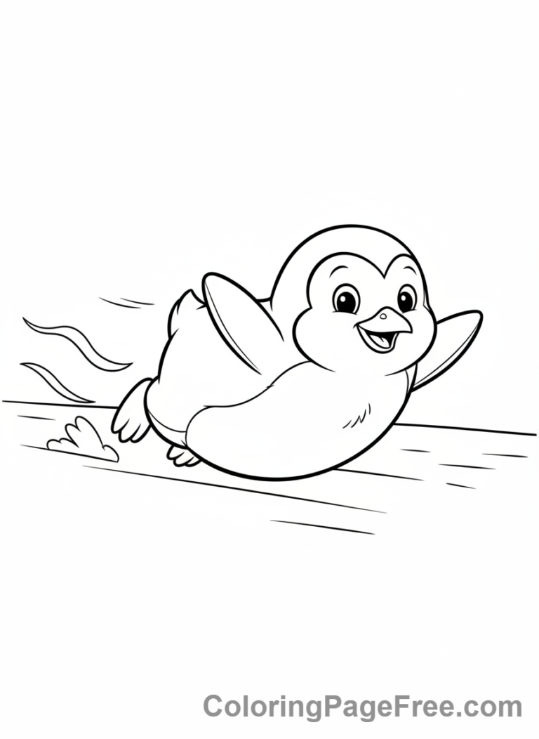Penguin coloring page - Penguin sliding ice