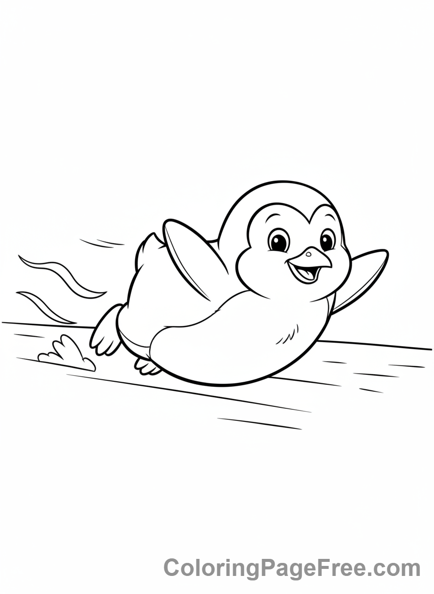 Penguin coloring page - Penguin sliding ice