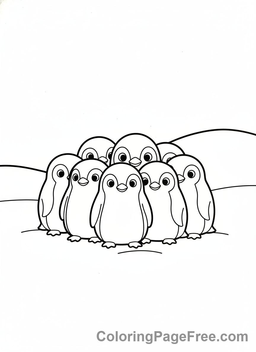 Penguin coloring page - Penguins huddle group