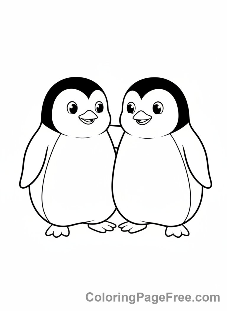 Penguin coloring page - Two penguins hugging