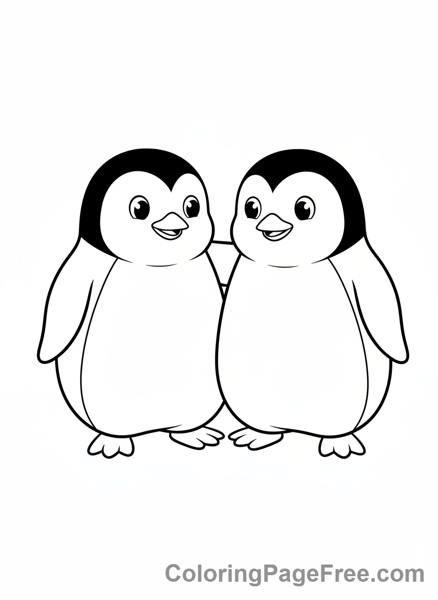 Penguin coloring page - Two penguins hugging