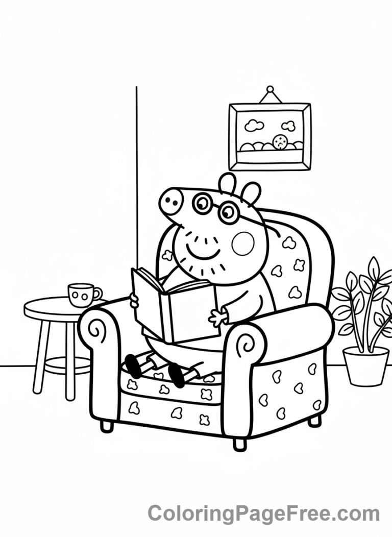 Peppa Pig coloring page - Daddy Pig reading