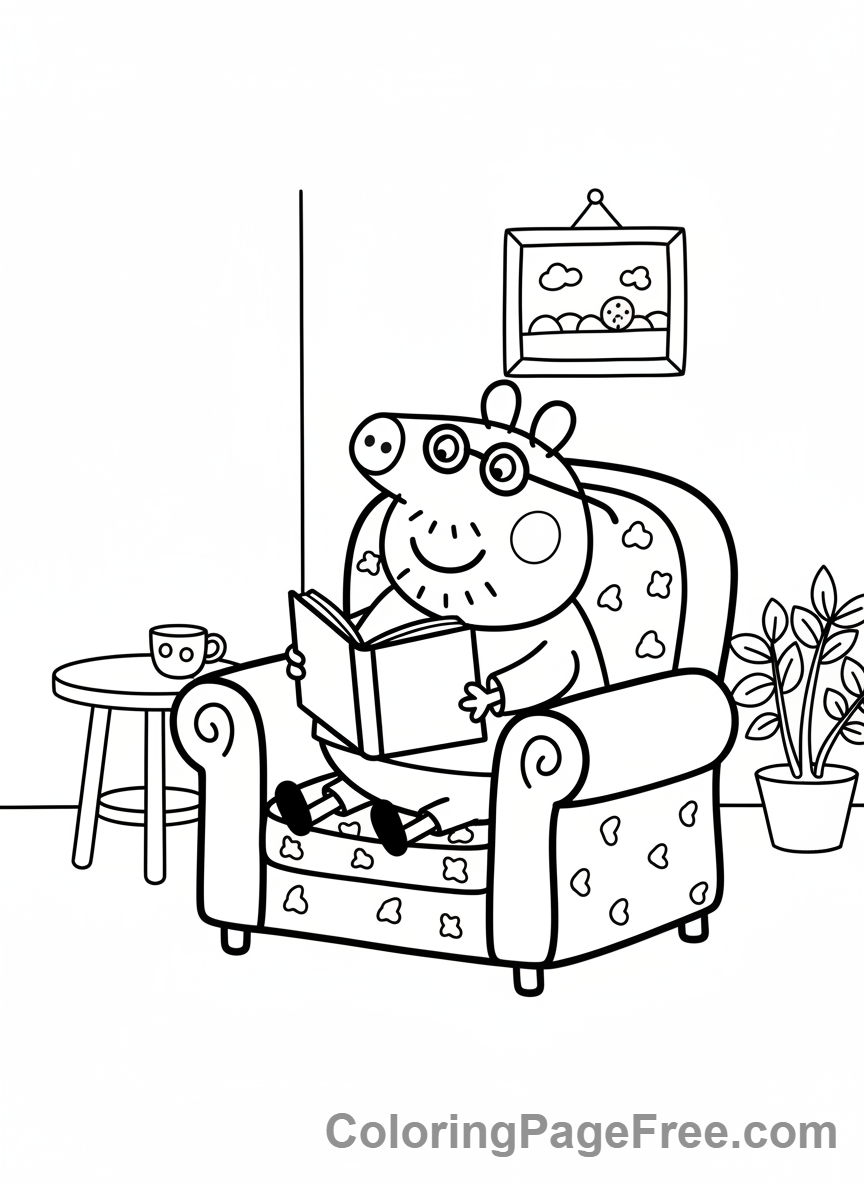 Peppa Pig coloring page - Daddy Pig reading