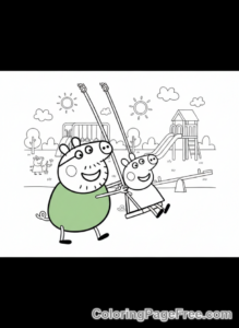 Peppa Pig coloring page - Daddy Pig swing