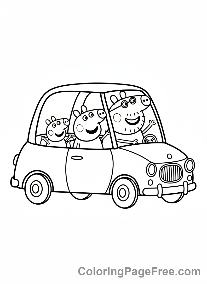 Peppa Pig coloring page - Family car ride
