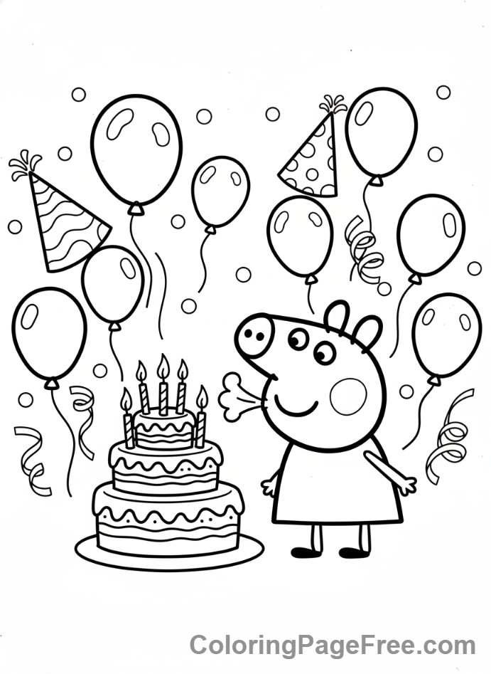 Peppa Pig coloring page - Peppa birthday cake